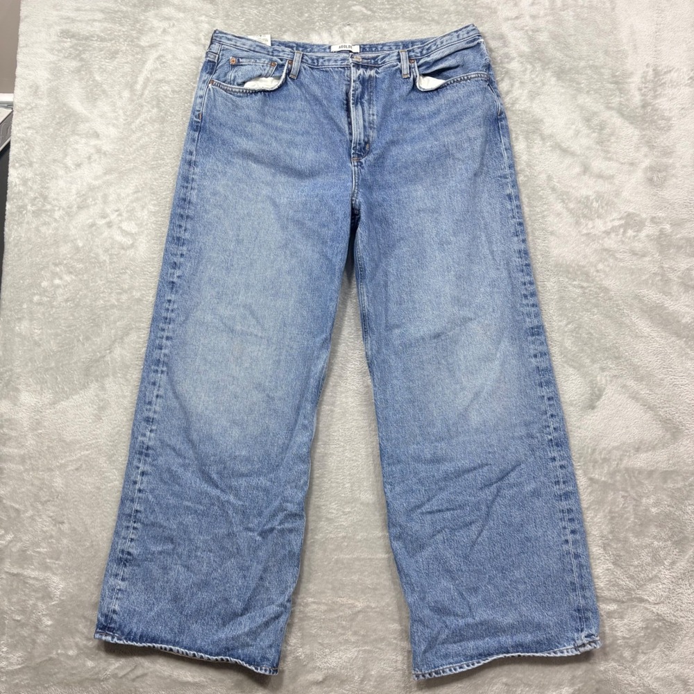 AGOLDE Wide Leg Baggy Jeans Womens 32 Light Blue Organic Cotton High Rise Denim - Picture 2 of 15
